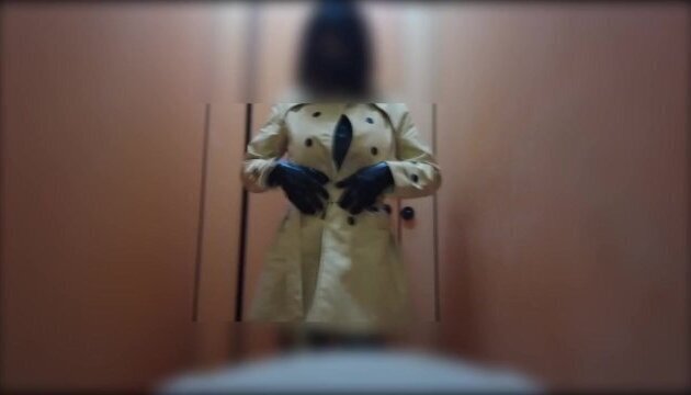 latex trench coat masturbate public toilet