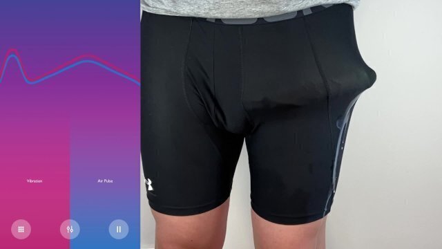 Huge hands free vibrator cumshot tight pants