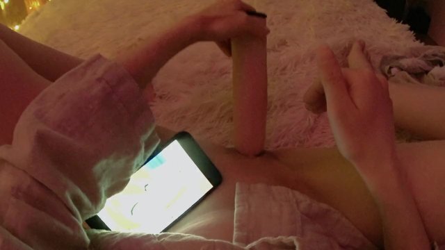 Japanese little bitch quietly masturbates with huge dick while parents next