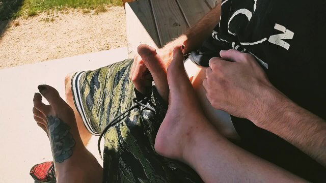 Trying Caught Park Handjob Footjob!