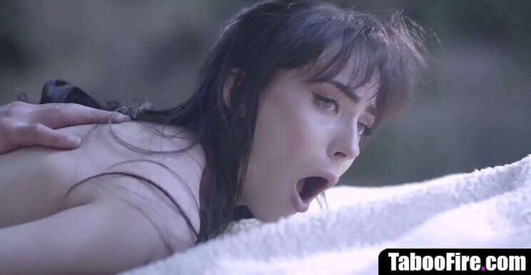 Brunette Teen Emma Jade with Stepdad Outdoor