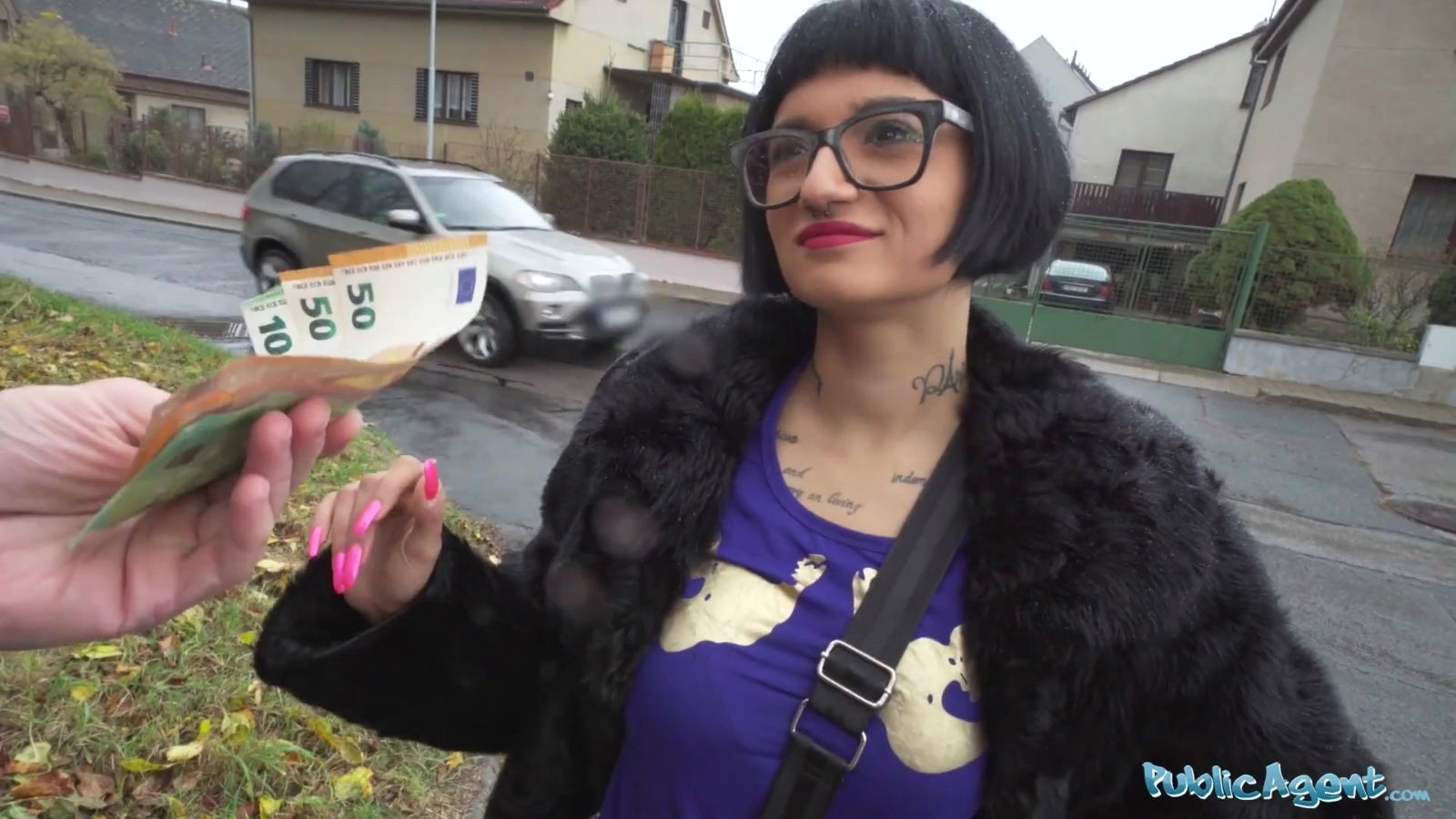 Sexy Busty Brunette French Candy Scott Gets Money Sucking Riding Stranger's