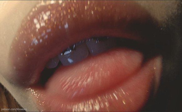 asmr slow lens licking with golden lipgloss