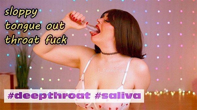 Sloppy throat fuck clear double headed dildo spit boobs