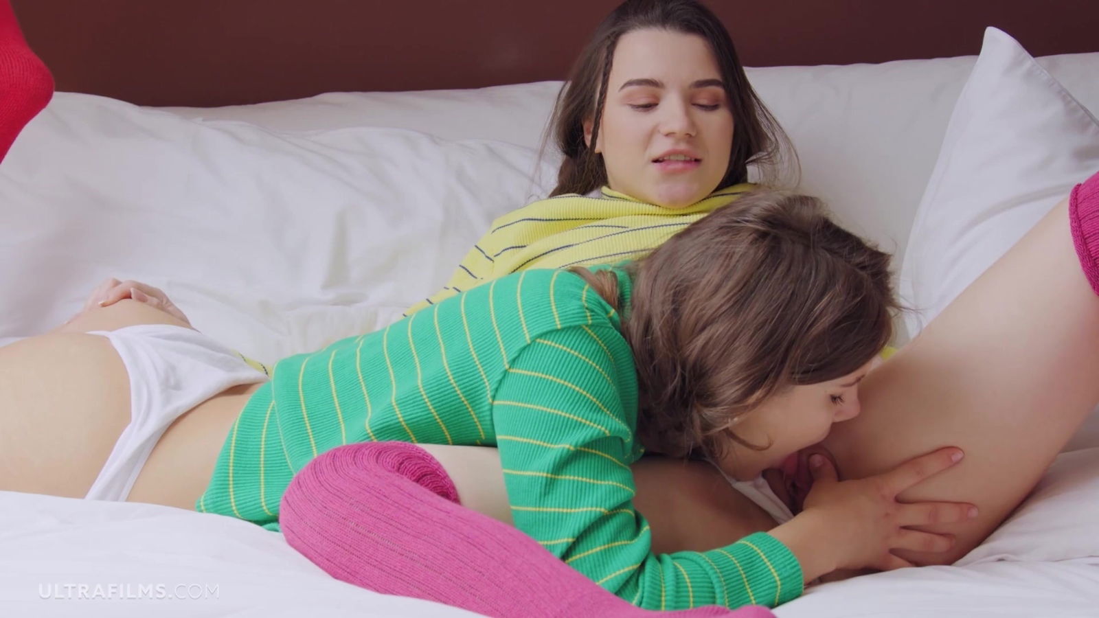 Charming Slim Brown-haired Cuties Can't Enough Each Other's Yummy Bald Pussies