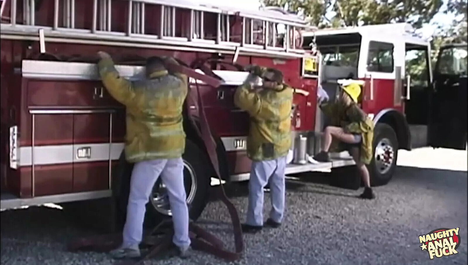 These super sexy firefighters incredible next their fire truck after cleaning