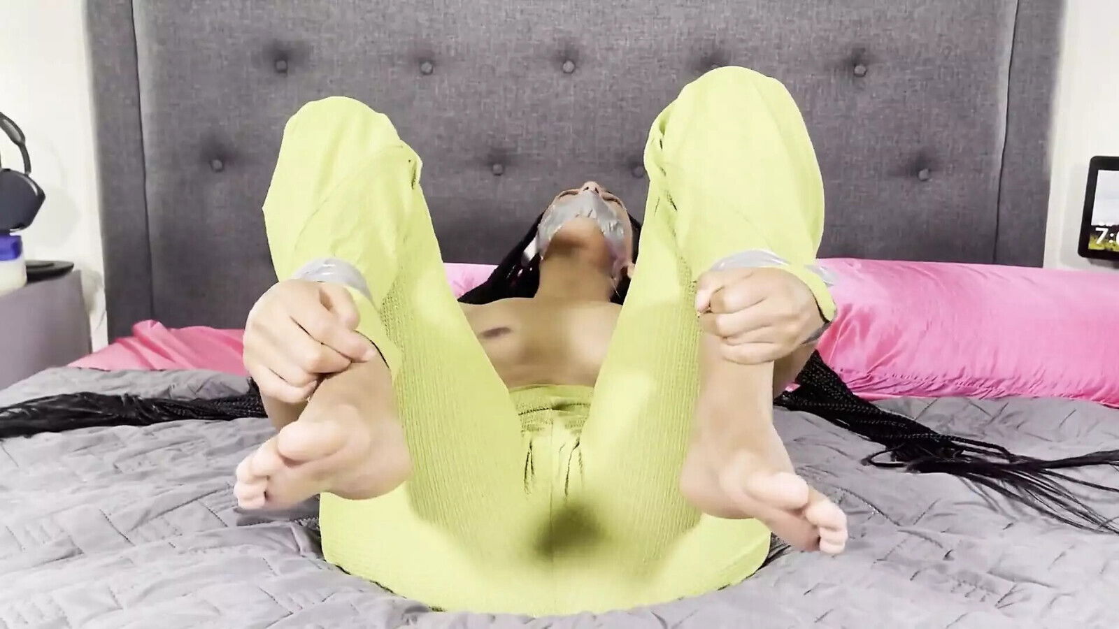 Ebony Girl Duct Tape Bondage Pees Over Herself