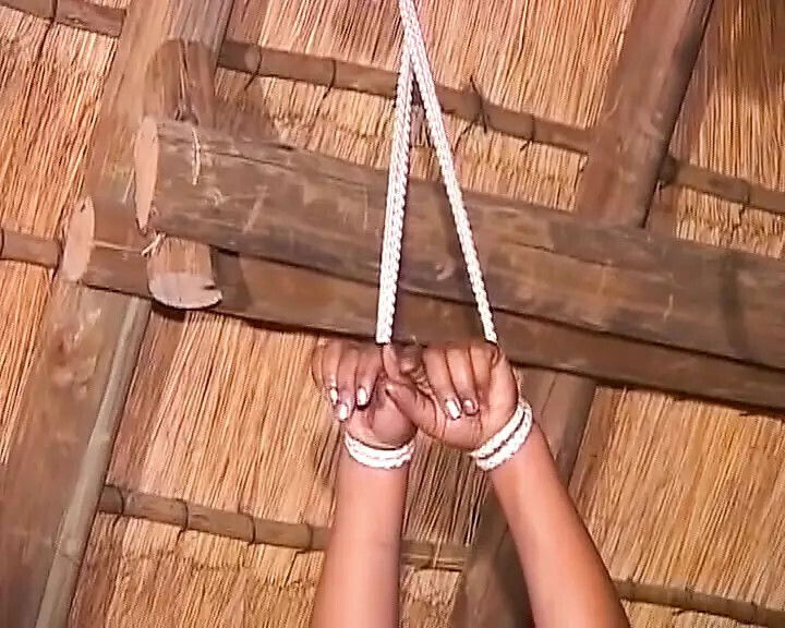 Mature ebony German bitch tied fucked dildo