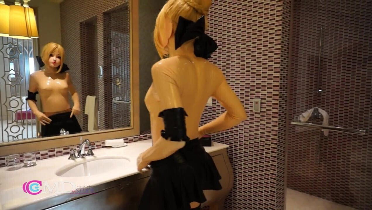 Cosplay Saber enjoys Latex with lust and soaking wet crotch
