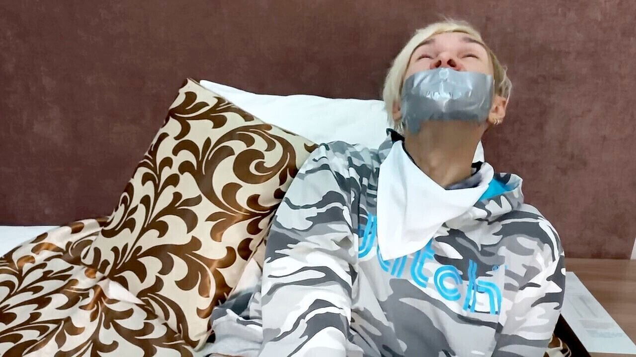 Helpless young twink bound gagged endures tickling torment