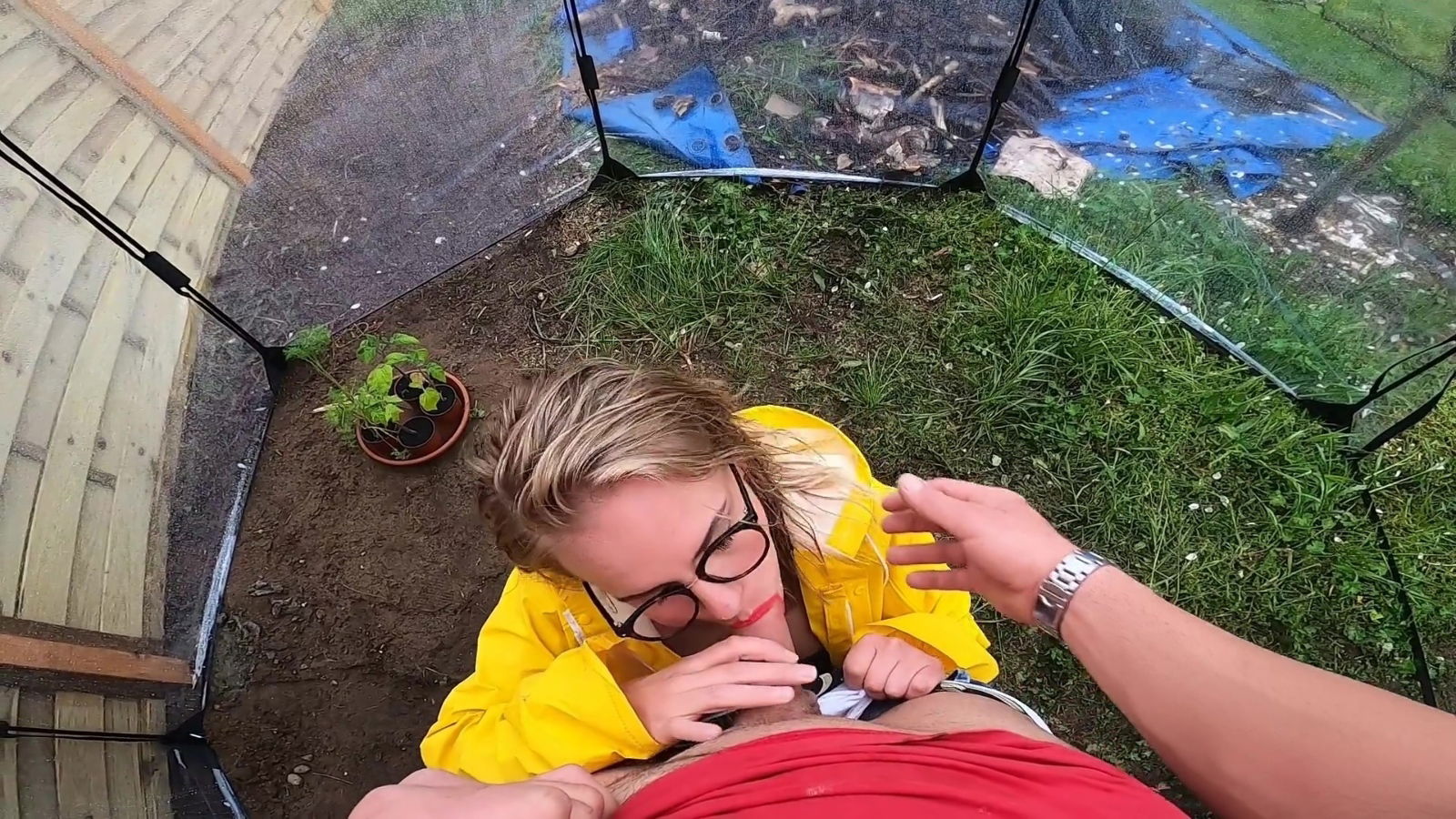 Dominique Saint Claire Gardener Fucked Boss Outdoor Greenhouse Rainy