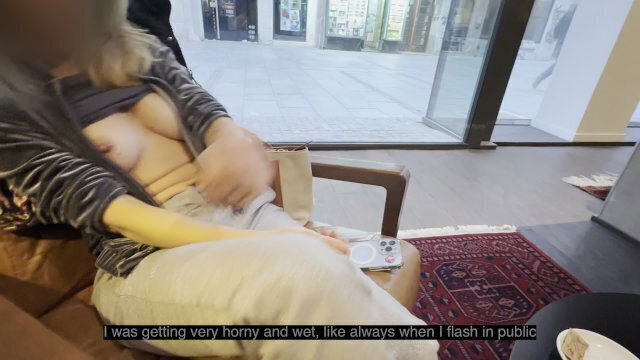 Flashing while pierced nipples getting hard husband touches them public.