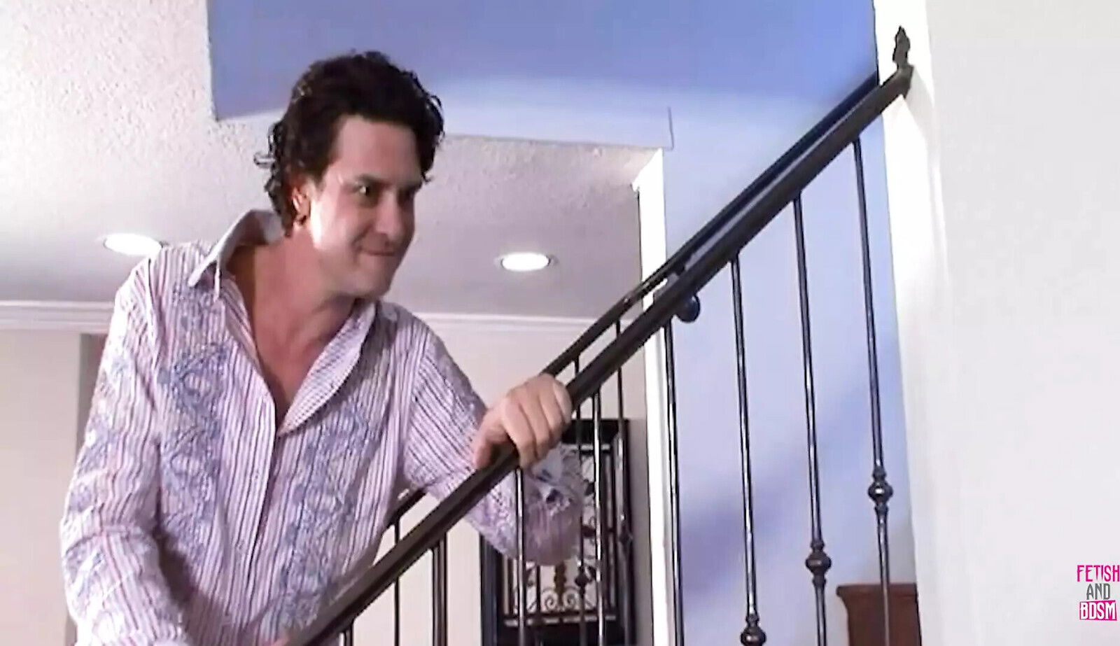 blonde good looking lady with fake breasts kitchen