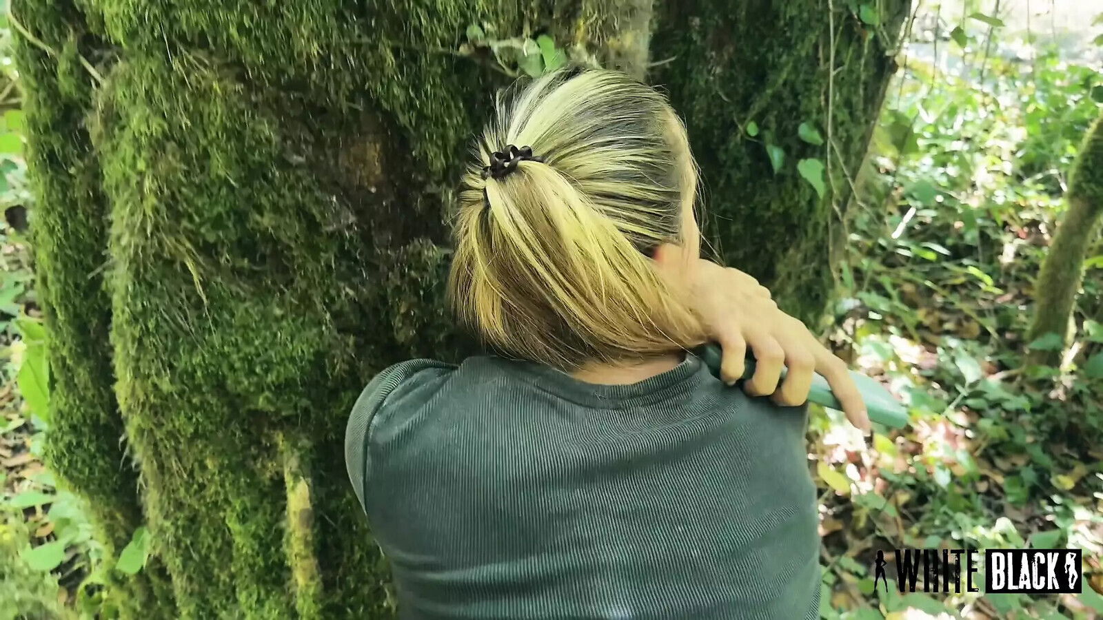 woods took hiker's panties filled pussy with cum.