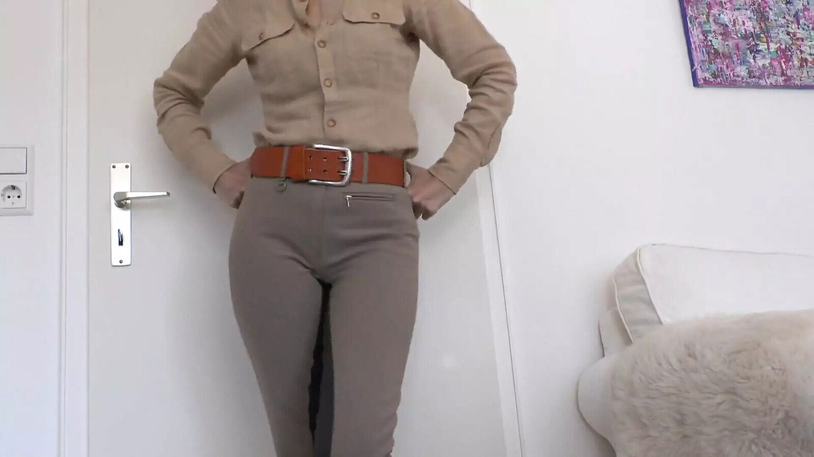 Pamper Beautiful Riding Pants Masturbate Same Time