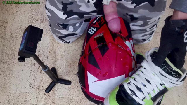 Huge cumshot helmet Osiris shoes, wanking with friends gloves (front view)