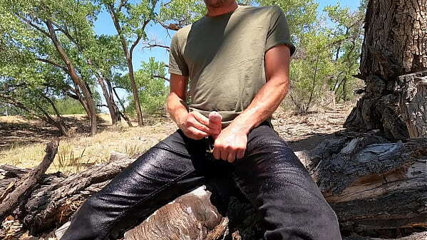 Wetting black jeans public