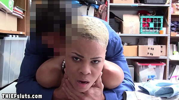 Leashed ebony teen Faye interracial fucked perv officer