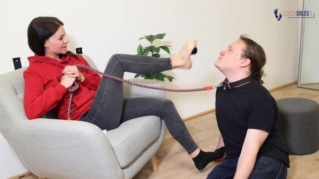foot slave domination leash (foot domination, femdom, sneakers, foot worship, sexy feet)