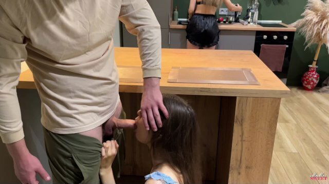 Dangerous Blowjob behind Wife's Back when Friend comes Visit