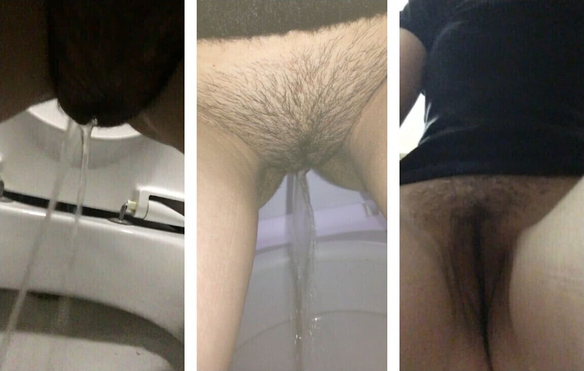 COLLECTION Girl skinny jeans pees public toilets close-up, golden shower, peeing girls