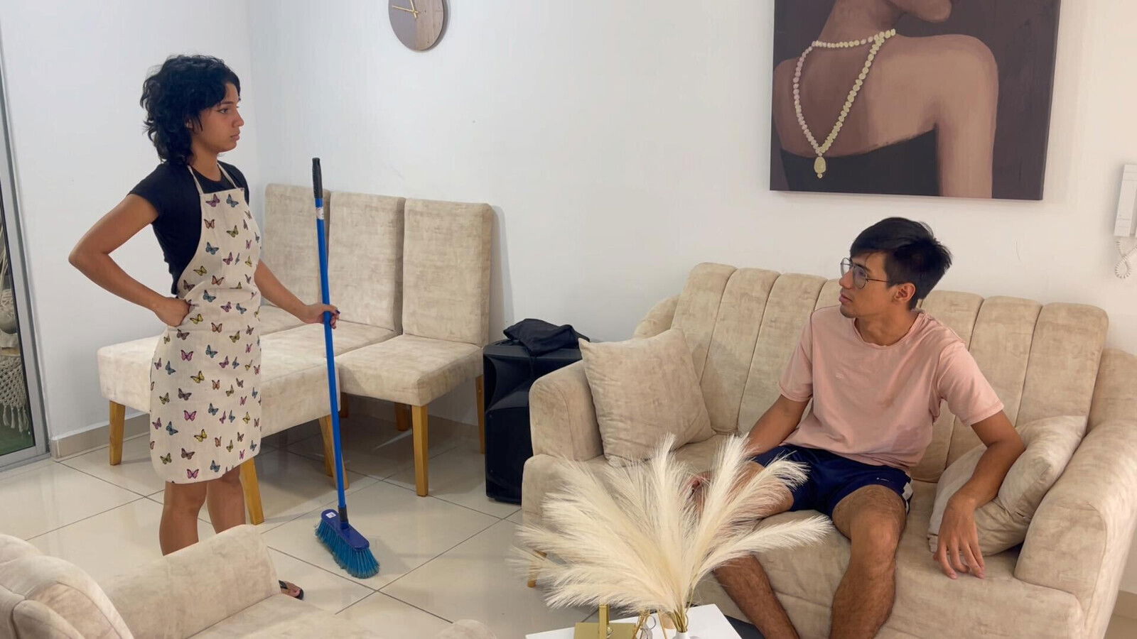 I lower my little stepsister's stress with a delicious fuck and I end up coming in her ass.