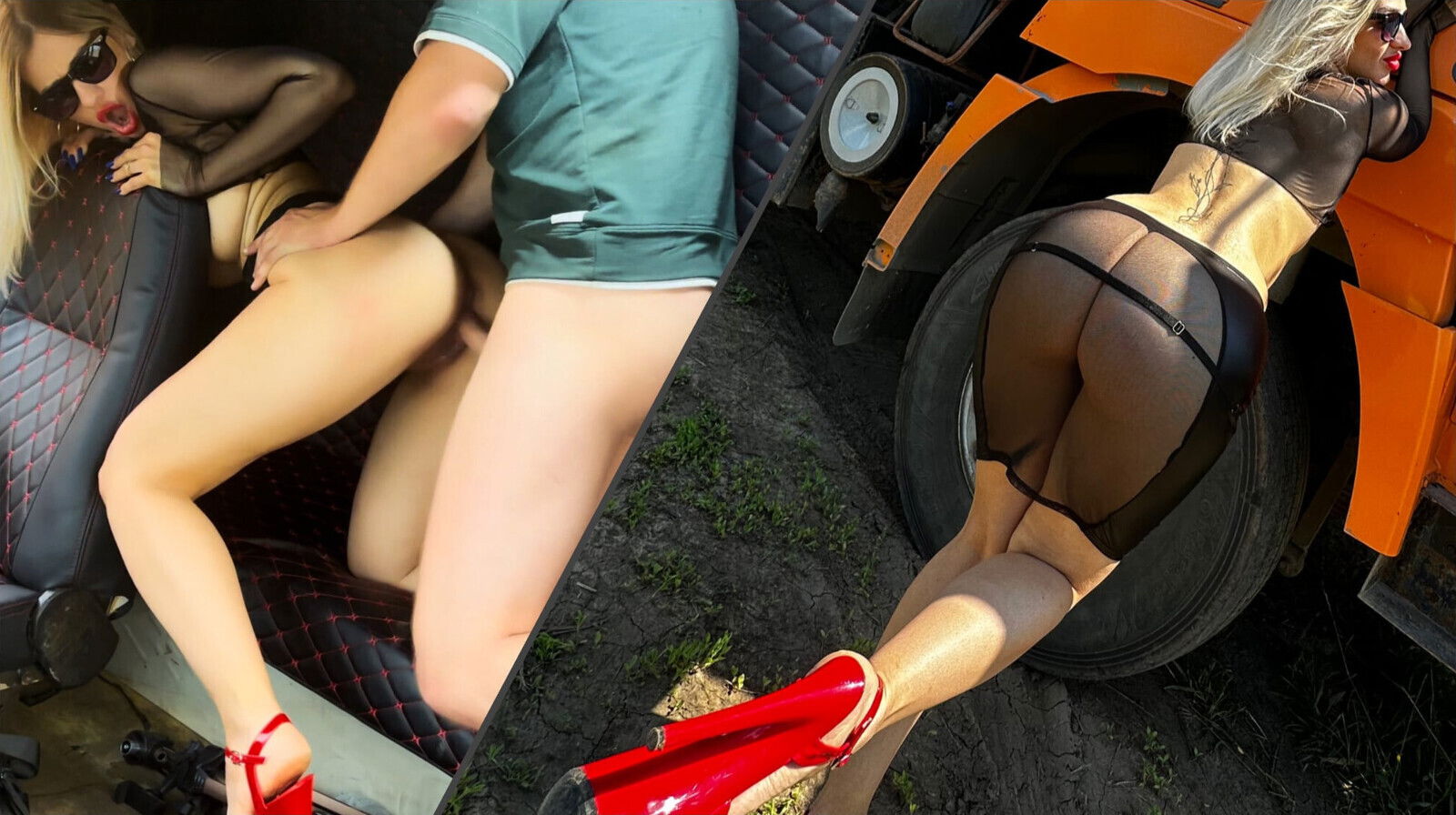 Blonde slut fucks with trucker truck