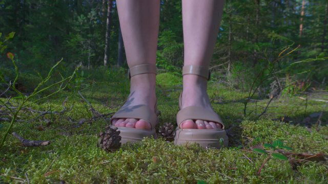 ASMR! Girl walks through the forest with bare feet. SFW