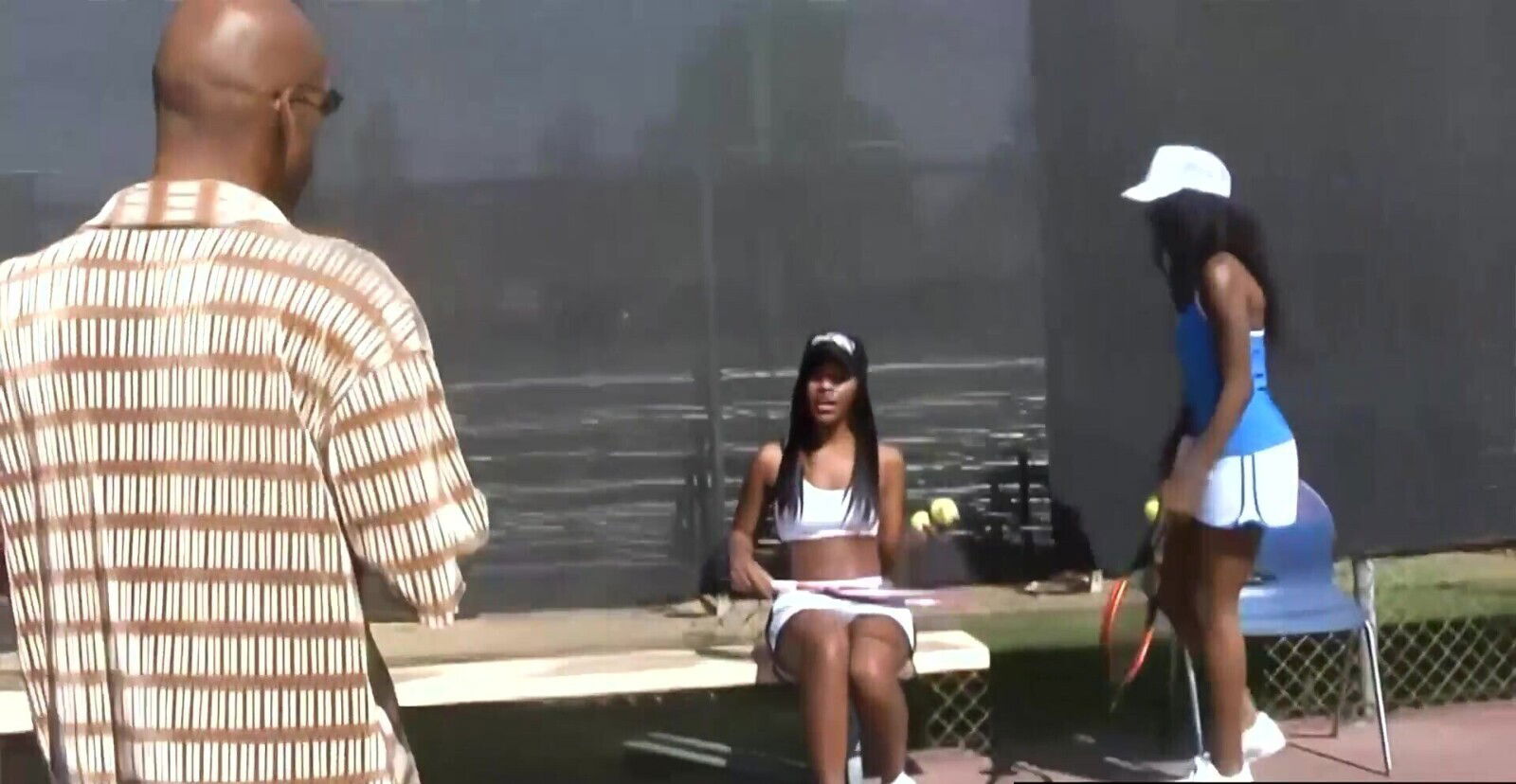 Monica Foster Rane Revere girlfriends playing some tennis workout, then finish workout with massive black Justin Long!