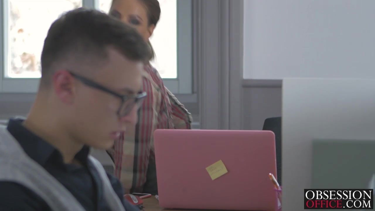 Nerdy Charlie joins gorgeous Tyra office quickie