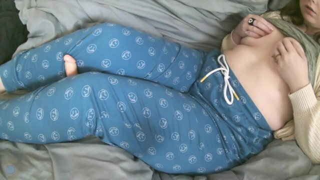 playing with boobs while teasing dildo