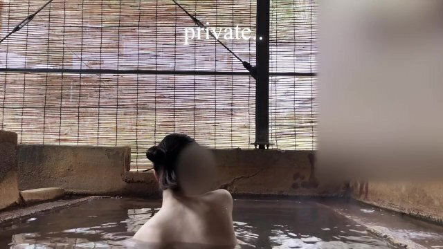 Japanese girl bathing mixed outdoor bath spring