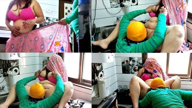 Husband eating chubby wife pussy kitchen