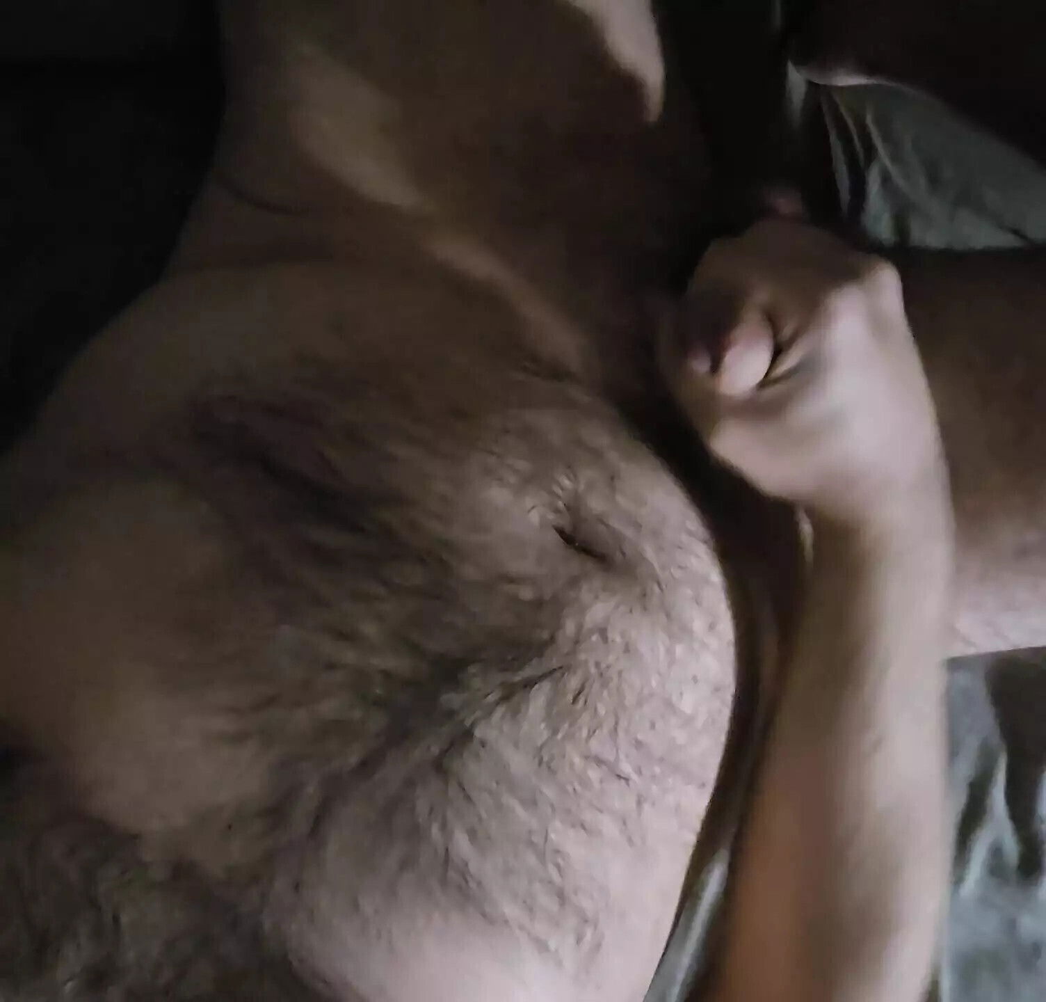Cums Over Hairy Chest While Moaning