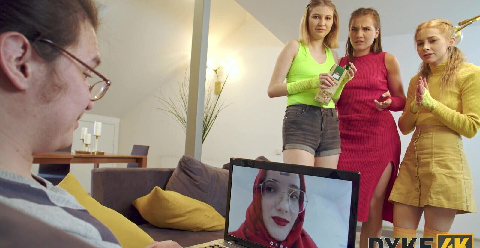 Nerd watches while three hotties have lesbian Lina Leps