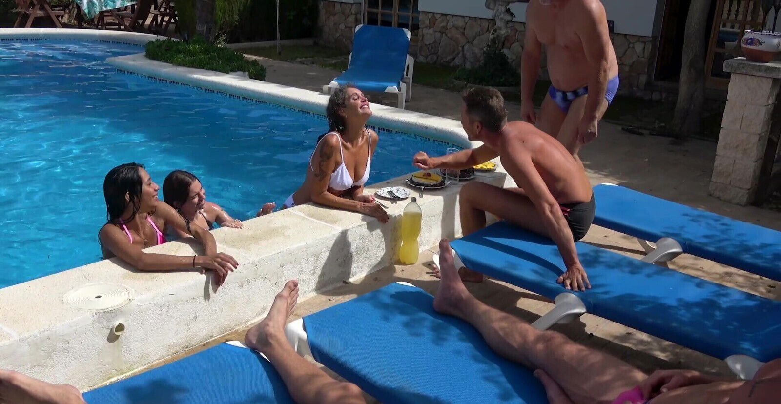 Amazing outdoors orgy pool with charming Massy Sweet