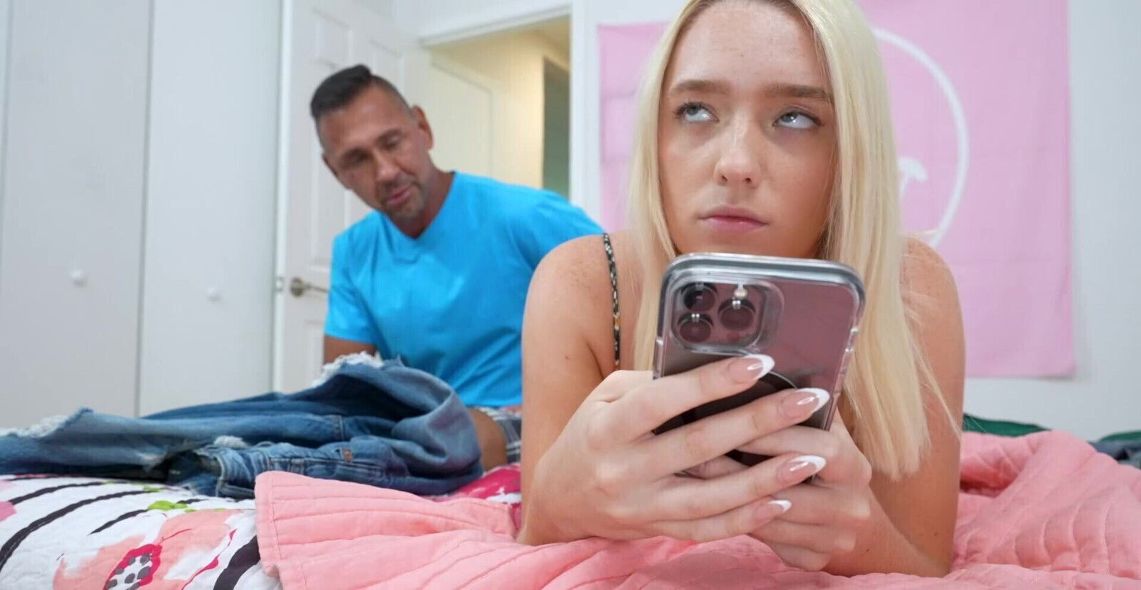 Provocative blonde Juliette Mint gets undressed fucked hard