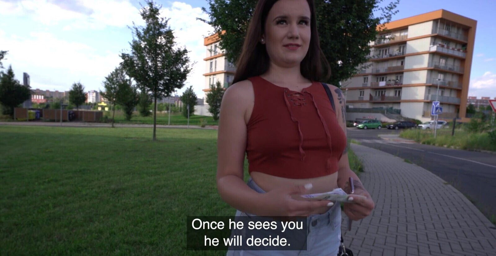 video brunette Little Eliss with natural boobs