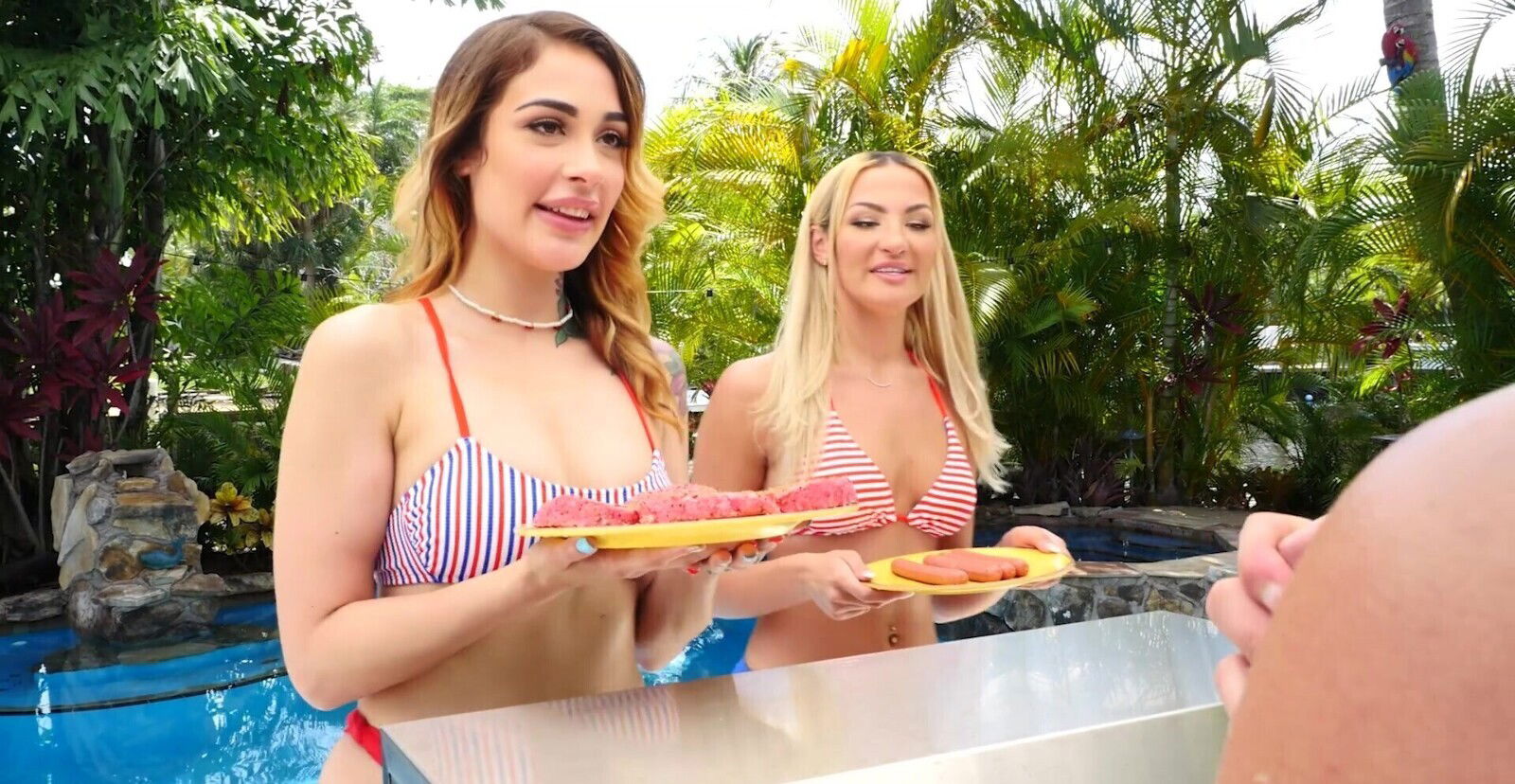 Lucky fucks friends Chanel Brooks Mila Monet pool