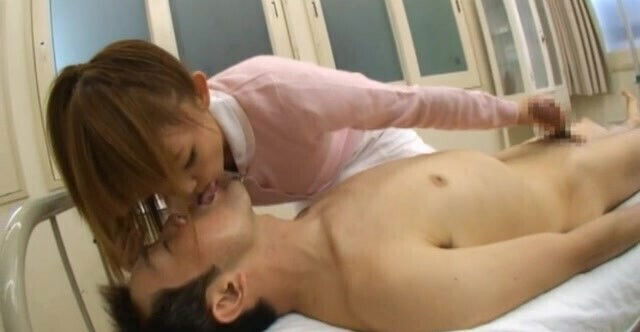 Kinky Asian nurse Konishi takes large dick hands