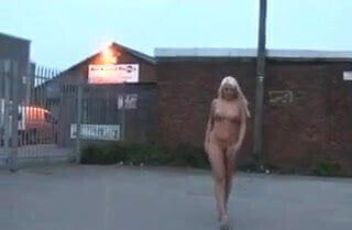 Blond walking naked in the street
