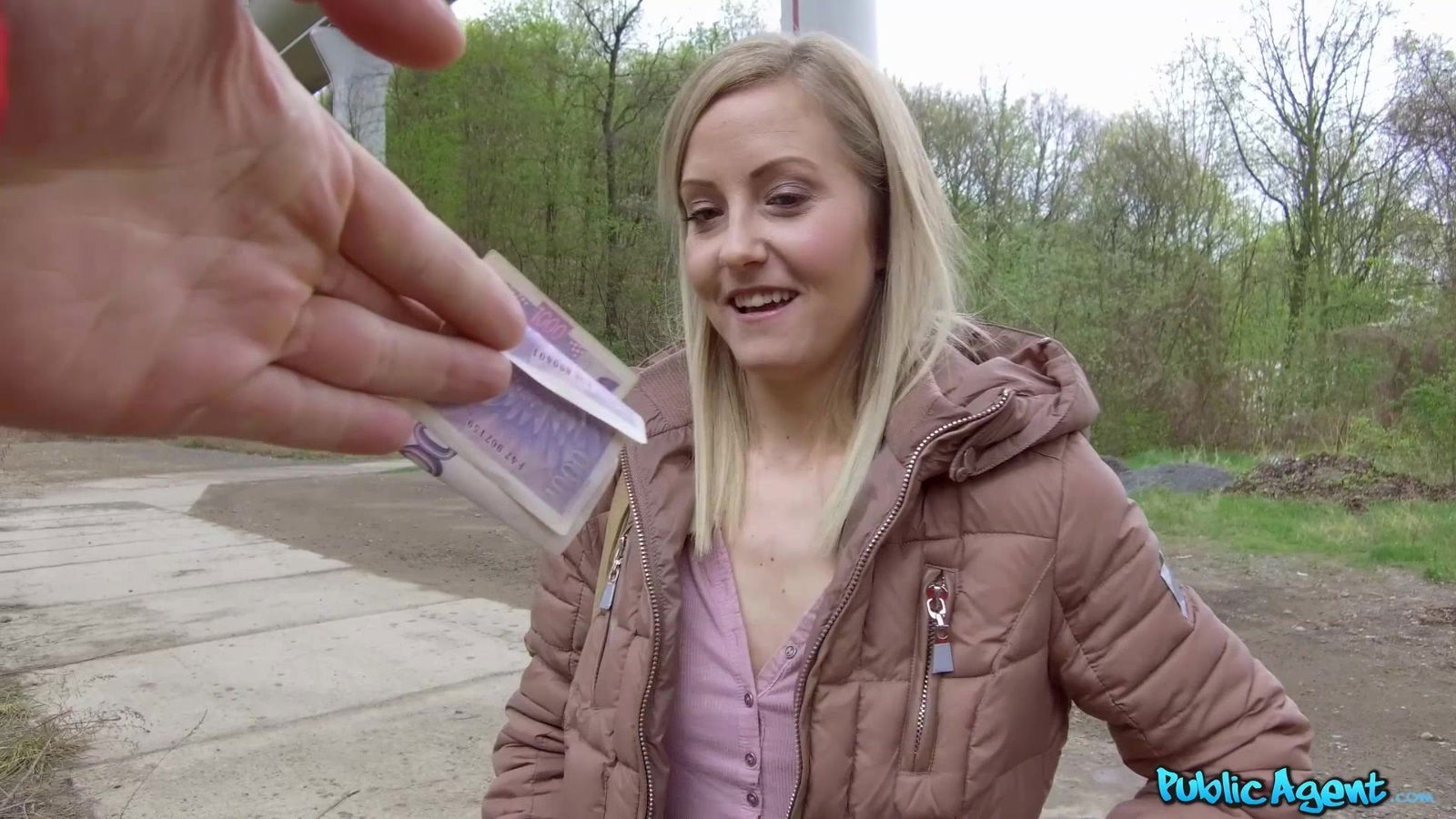 Young blonde Czech gives blowjob fucks outdoor