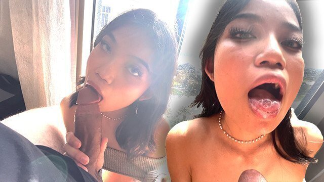 Petite Asian SWALLOWS roommates LOAD