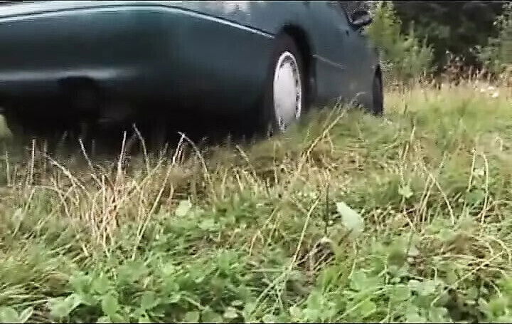 Sexy German blonde fucked hard outdoor threesome