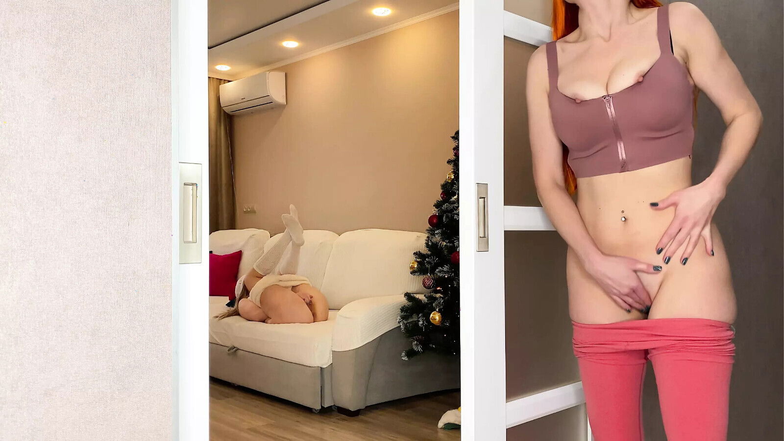 Stepmom Masturbates Together with Stepdaughter While Watching Year's Cumming Together