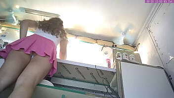 Sexy girl working miniskirt without knowing aobut hidden camera