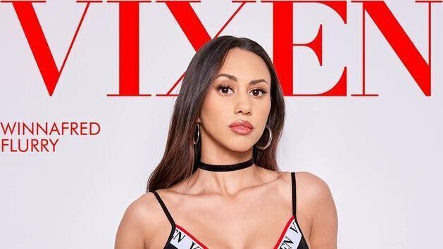  Godlike brunette with big boobs Winnafred Flurry jumps on a dick 