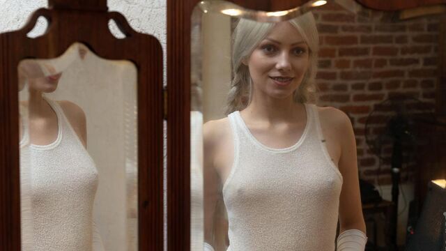  Beautiful blonde Vasya Sylvia likes touching her shaved pussy 