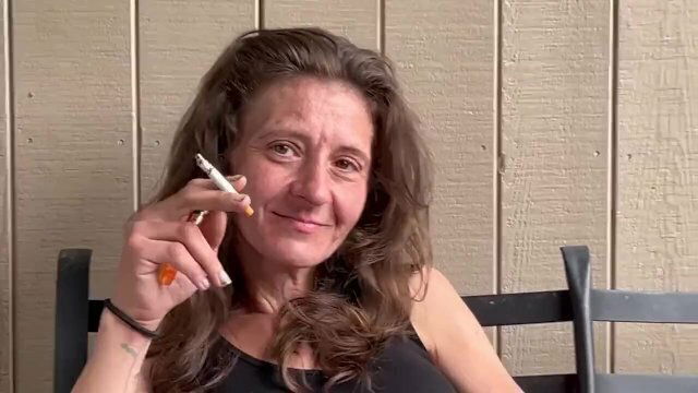 Everyone's favorite Aunt caught smoking playing with pussy porch.