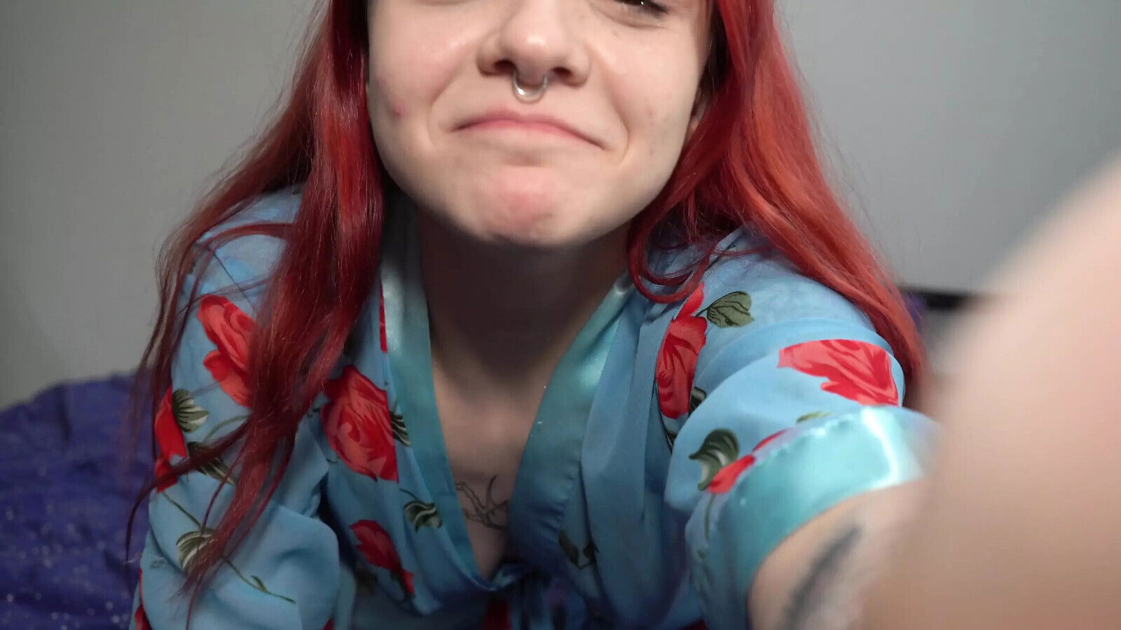 Stunning Redhead Strips Plays with Herself